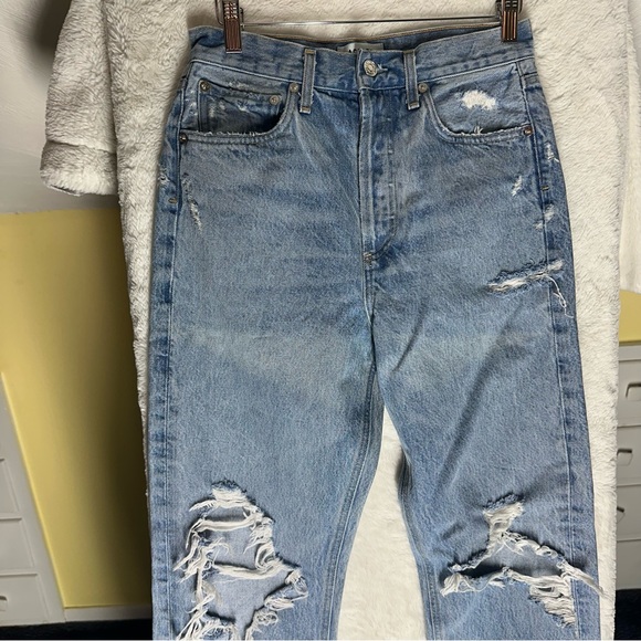 Agolde 90s Jeans Distressed Mid Rise Baggy Fit Button Fly Denim 25 Straight Leg - Picture 2 of 11